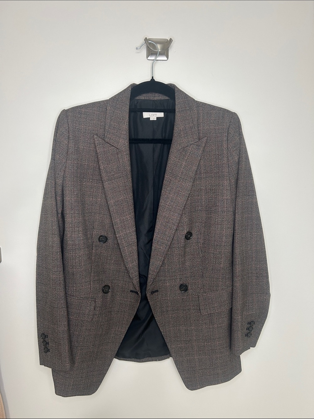 LOFT Plaid Double Breasted Boyfriend Jacket Blazer Brown 8 | LOFT Blazer Jacket